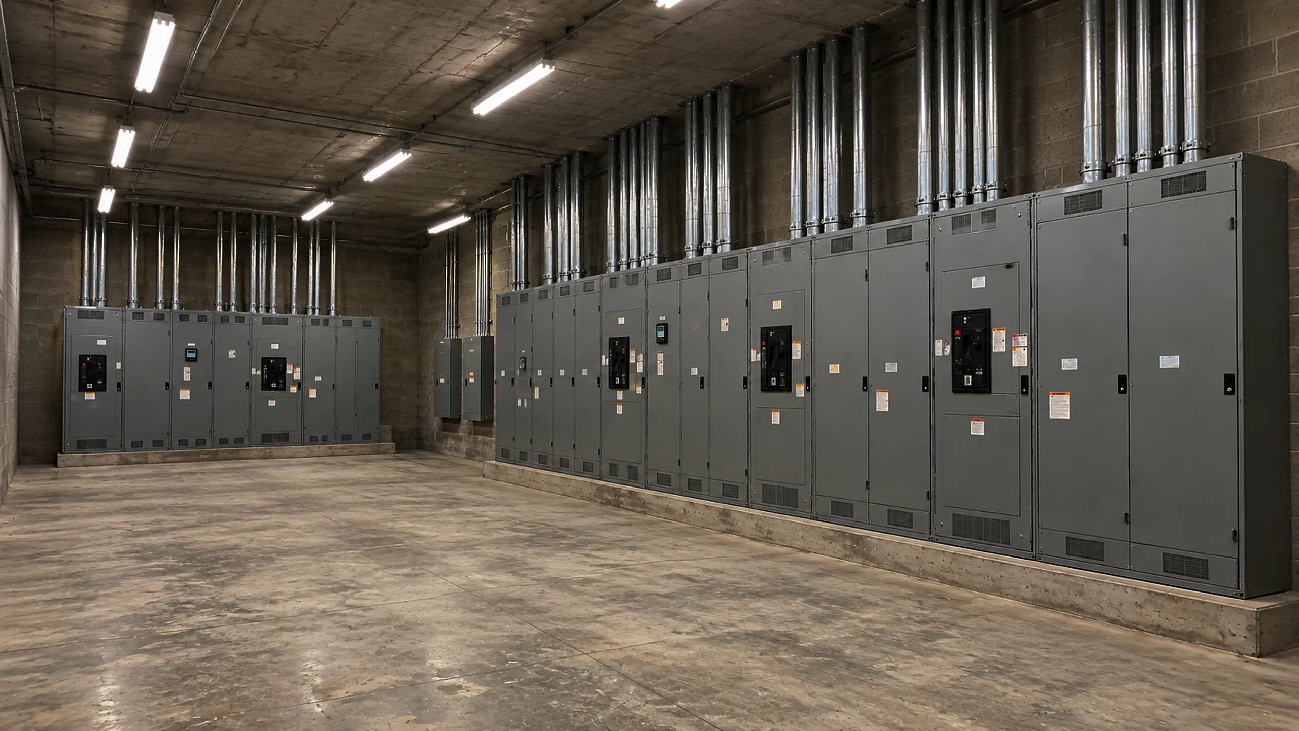 Switchgear lineup in a main electrical room